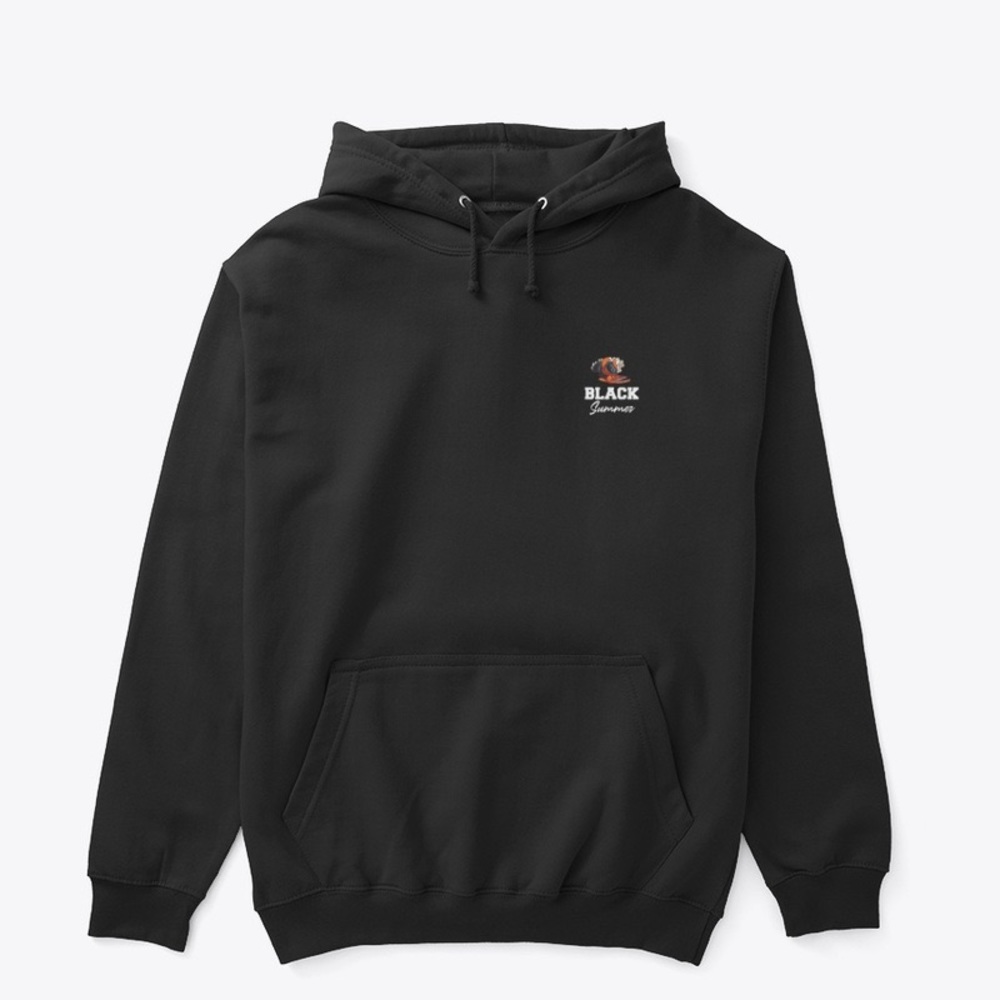 Black Summer String Hoodie Fish and Chicken Pullover